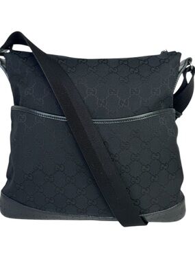 Gucci Black GG Canvas Messenger Bag with Adjustable Strap